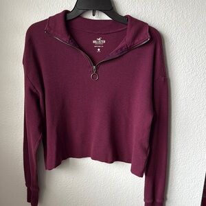 Hollister Women's Burgundy Half-Zip Top